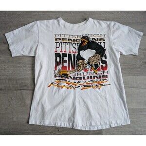 Vintage 1991 Pittsburgh Penguins T Shirt Hockey Jostens Single Stitch Sz L White